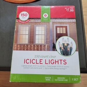 Holiday Time Clear Icicle Lights with Green Wire